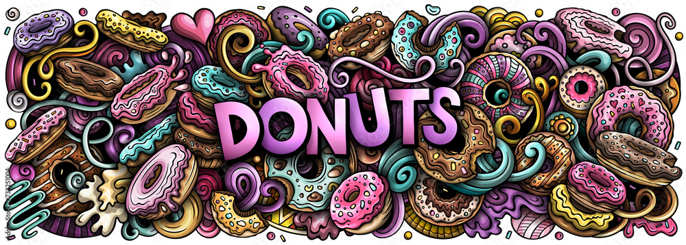 Donuts word cartoon banner illustration