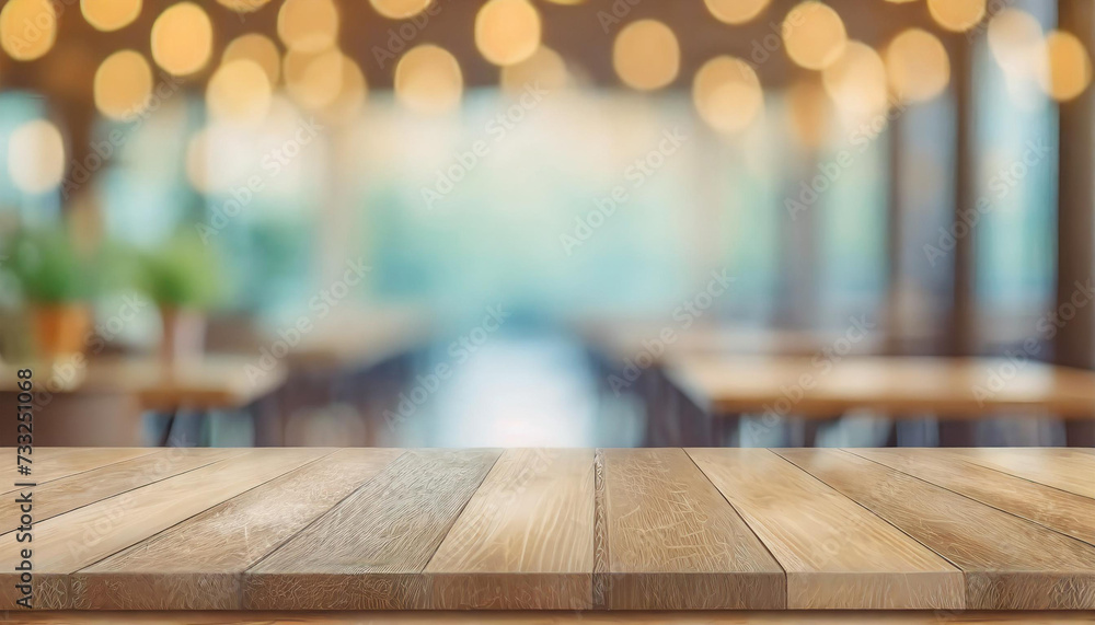 Empty rustic wood table with blurred soft light table in restaurant with bokeh background. Business presentation., product display template Mock-up. Empty rustic wood table with blurred soft light table in restaurant with bokeh background. Business presentation., product display template Mock-up.
