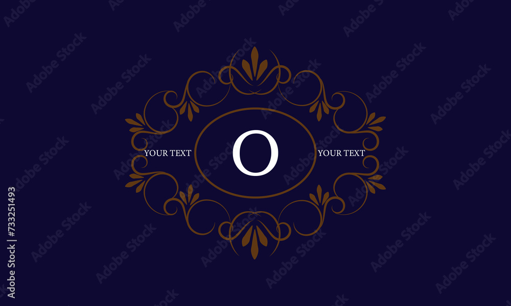 Logo template with monogram element and letter O in the center. Sophisticated ornament for restaurant, club, boutique, cafe, hotel cards. Vector illustration Logo template with monogram element and letter O in the center. Sophisticated ornament for restaurant, club, boutique, cafe, hotel cards. Vector illustration