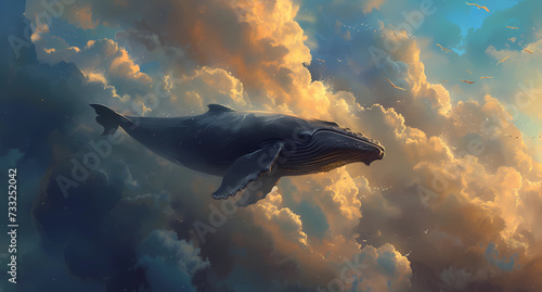 whale in the sky with clouds © Sticker Me