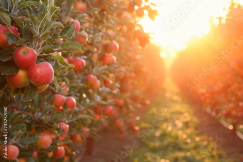 A row of trees filled with an abundance of red apples  showcasing the vibrant fruit on the branches.