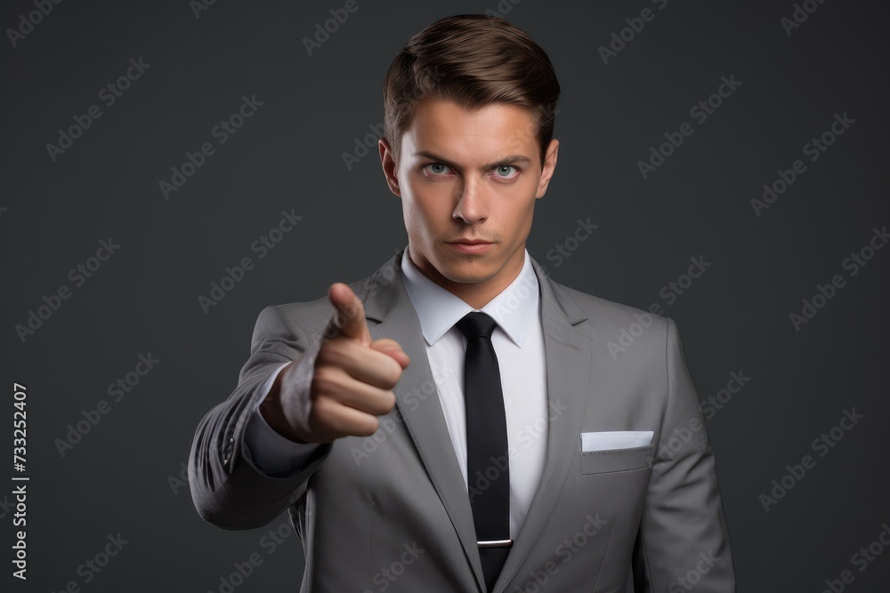 A professional man dressed in a suit and tie gestures approval with a thumbs up. A professional man dressed in a suit and tie gestures approval with a thumbs up.