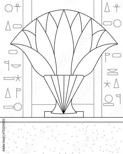 Egyptian background.  Coloring page, icon, black and white vector illustration.