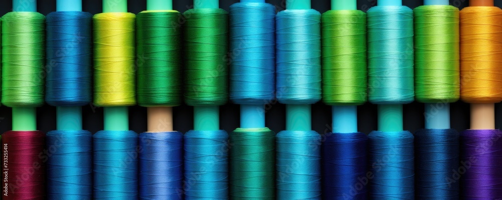Several spools of thread neatly piled on top of each other, showcasing a variety of colors and sizes. Several spools of thread neatly piled on top of each other, showcasing a variety of colors and sizes.