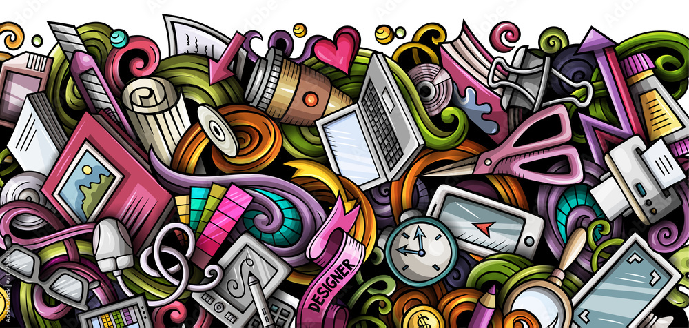 Obraz premium Designer tools cartoon banner