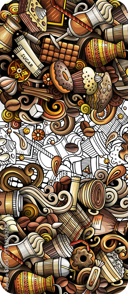 Coffee doodle cartoon banner