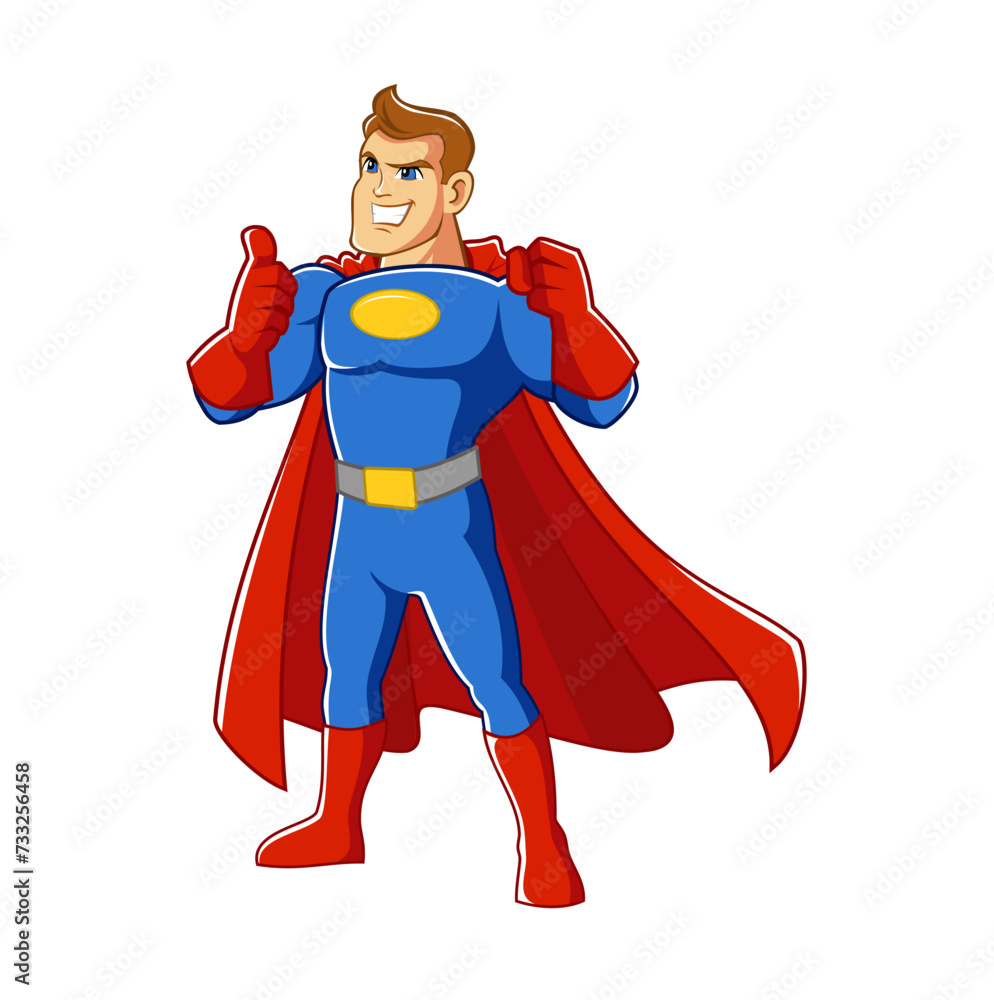 Superhero character muscular male. Vector image