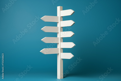 Wooden signpost on a blue background. Copy space.
