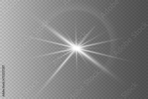 White glowing light explodes on a transparent background. A flash of a star and a glare of rays.