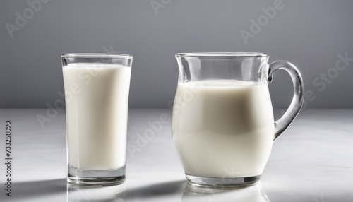 Two glasses of milk on a table