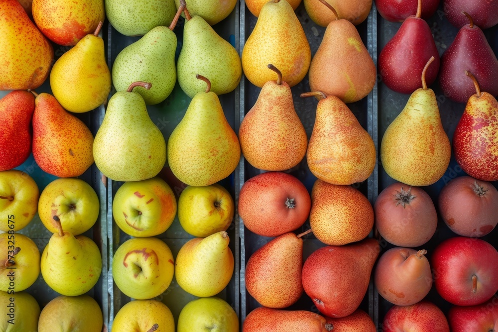 variety of pears and apples, showcasing the different types available