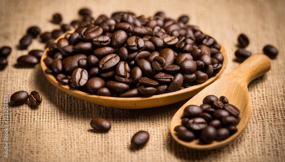 Fototapeta premium A bowl of coffee beans and a spoon
