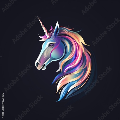 Cute unicorn face in flat style for clothes or as logotype, badge, icon, card, poster, t-shirt, invitation, banner template