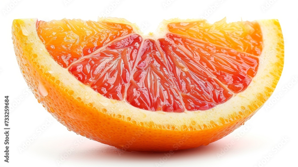 a grapefruit cut in quarter, placed on a white background a grapefruit cut in quarter, placed on a white background