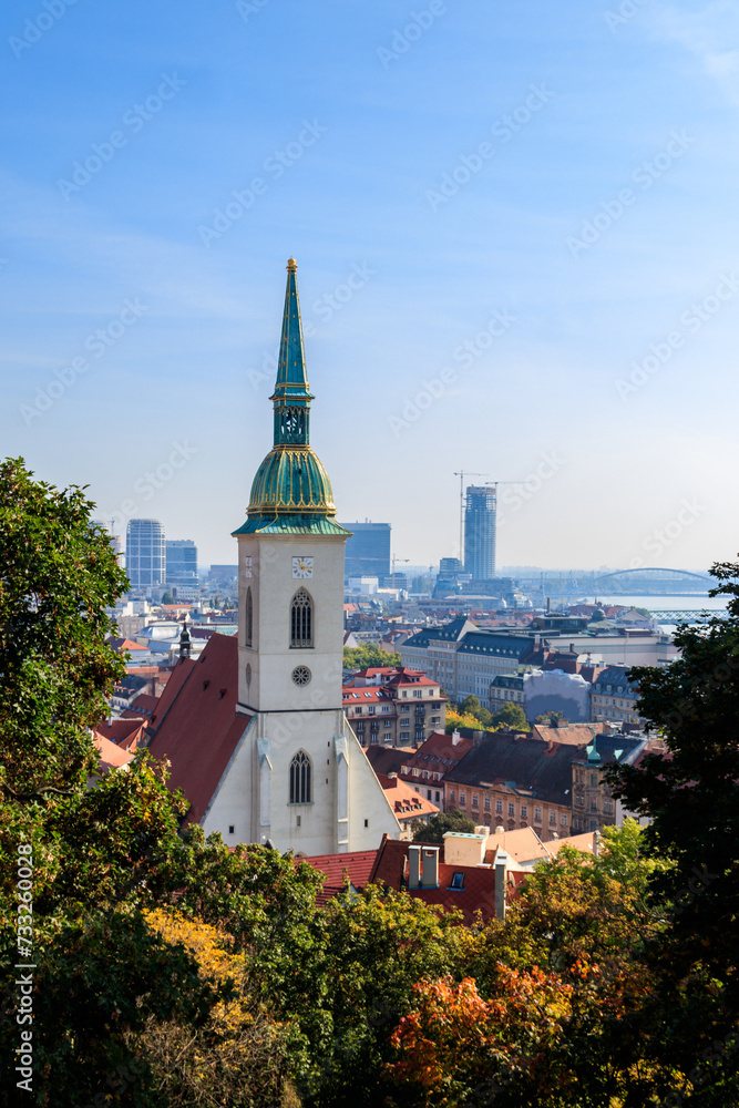 View to the famous St. Martin's Cathedral and the old town in Bratislava, Slovakia