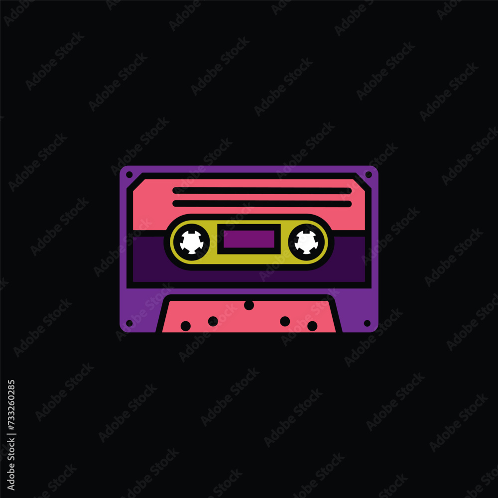 Obraz premium Original vector illustration. The contour icon of a retro audio cassette.