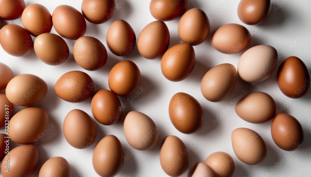 A dozen brown eggs on a white surface A dozen brown eggs on a white surface