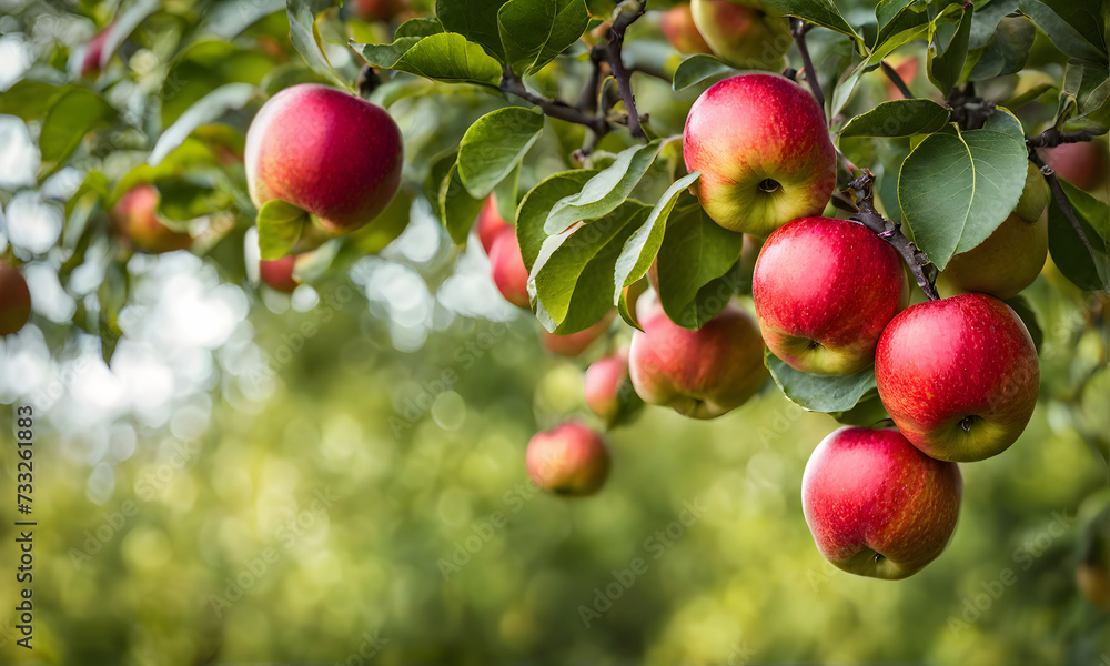 Ripe apple tree in foreground, soft-focus garden Ripe apple tree in foreground, soft-focus garden