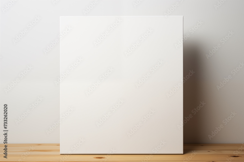 Blank white canvas stands on a table on a white background. Blank white canvas stands on a table on a white background.