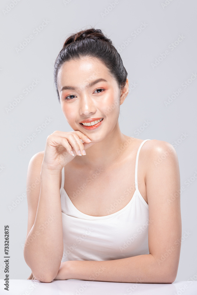 Beautiful Asian woman looking at camera smile with clean and fresh skin Happiness and cheerful with positive emotional,isolated on white background. Beauty and Cosmetics Concept. Proud her self. Beautiful Asian woman looking at camera smile with clean and fresh skin Happiness and cheerful with positive emotional,isolated on white background. Beauty and Cosmetics Concept. Proud her self.