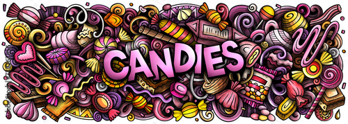 Candies cartoon doodle banner illustration
