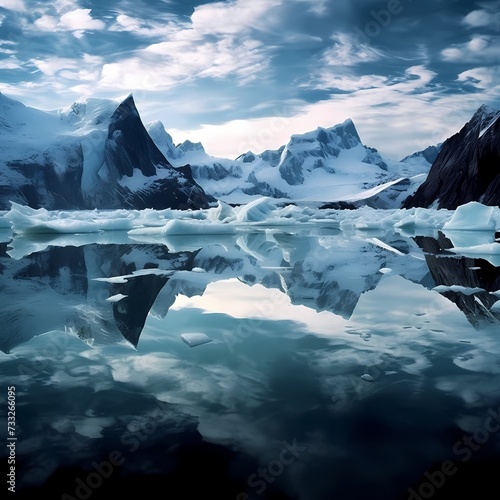 Serene Glacier Landscape with Crystal Clear Reflection in Calm Water