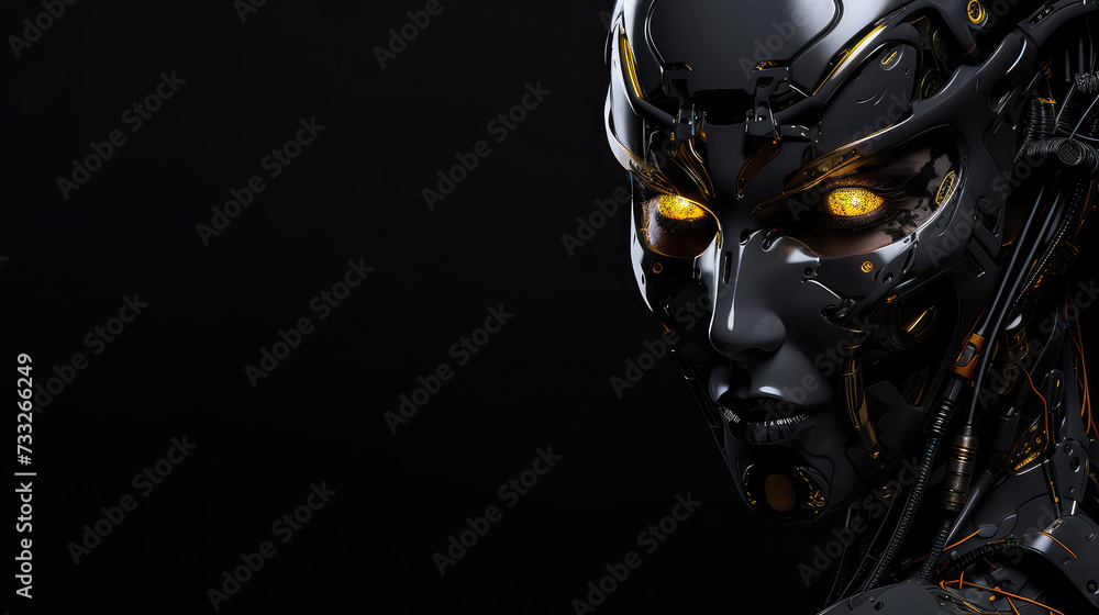 Human looking robot cyborg face dark background