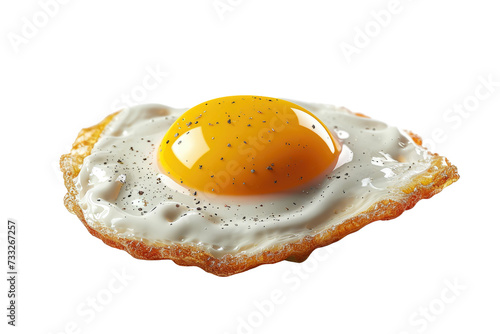 Fried egg pan with little sprinkle of ground black pepper isolated on background, breakfast meal with healthy food.