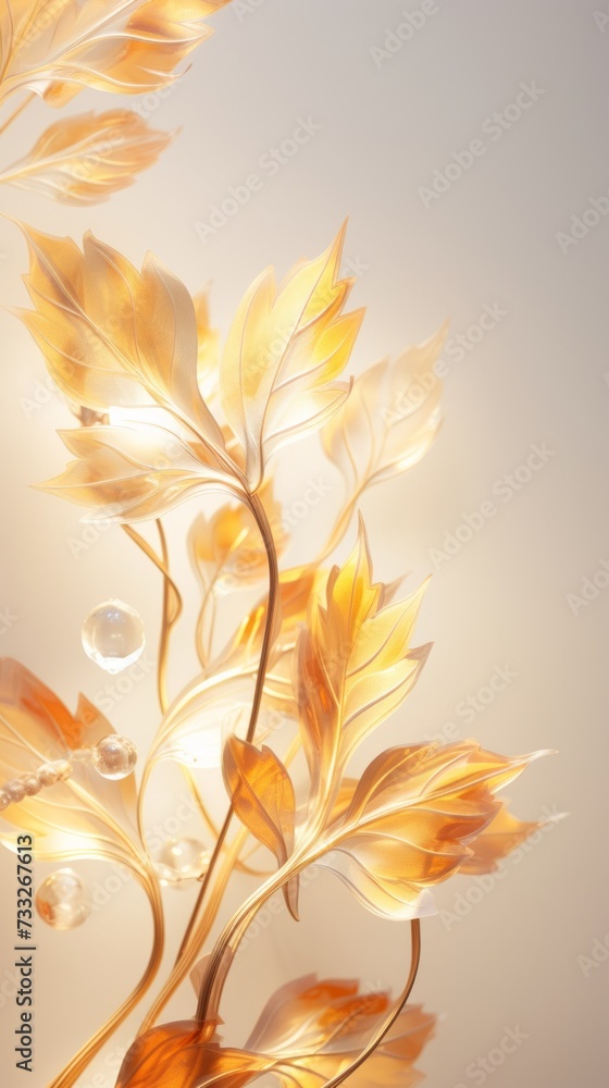 Modern abstract styled floral pattern and leaves in bright colors and curved lines as a work of art