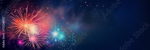 firework over abstract blue background and text space
