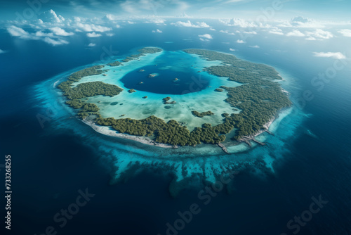 Tropical atoll island in ocean