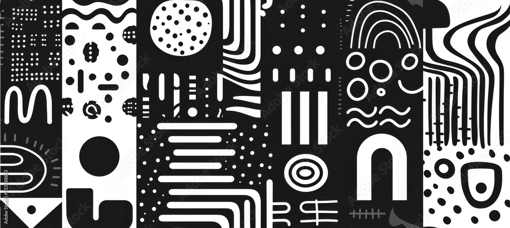 Playful Black & White Patterns, Whimsical Shapes Playful Black & White Patterns, Whimsical Shapes