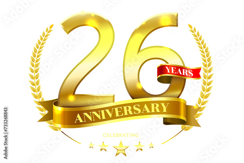 26 Years Anniversary in laurel wreath Gold Ribbon