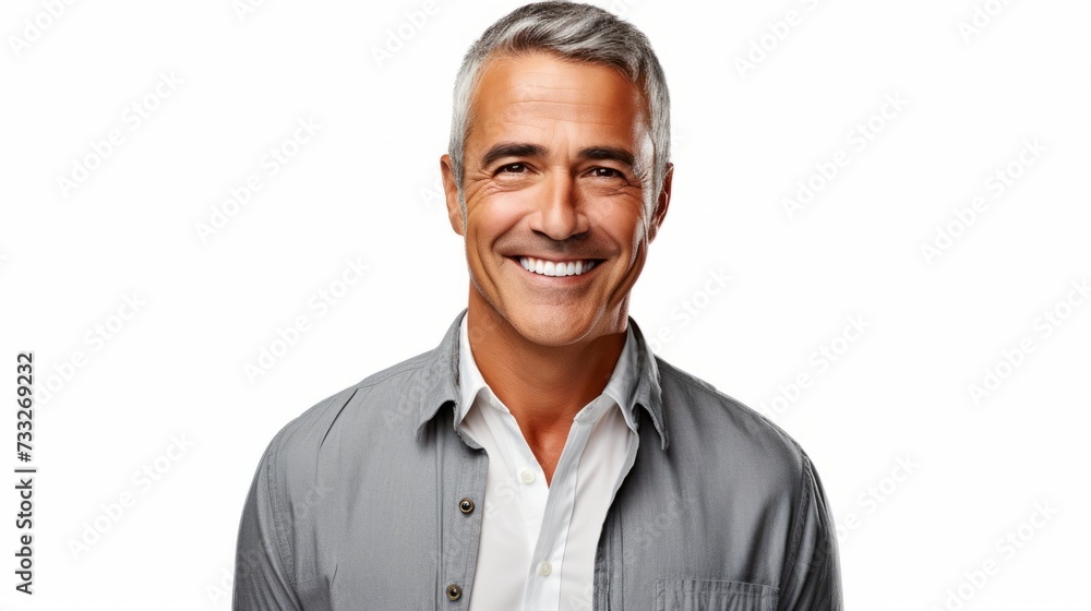portrait of smiling and friendly looking middle aged attractive businessman