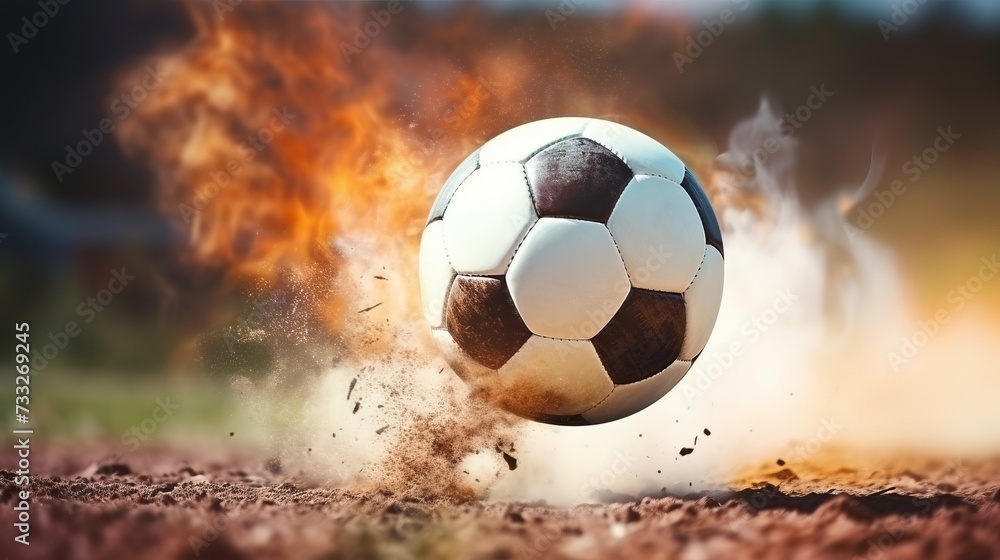 Fototapeta premium A football is played at great speed in the stadium