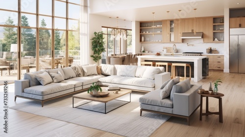 Interior view of a luxury living room with furniture