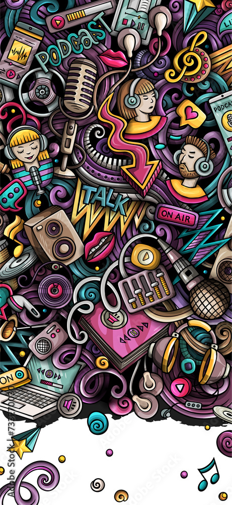 Audio content, podcast, radio, audiobook doodle Audio content, podcast, radio, audiobook doodle
