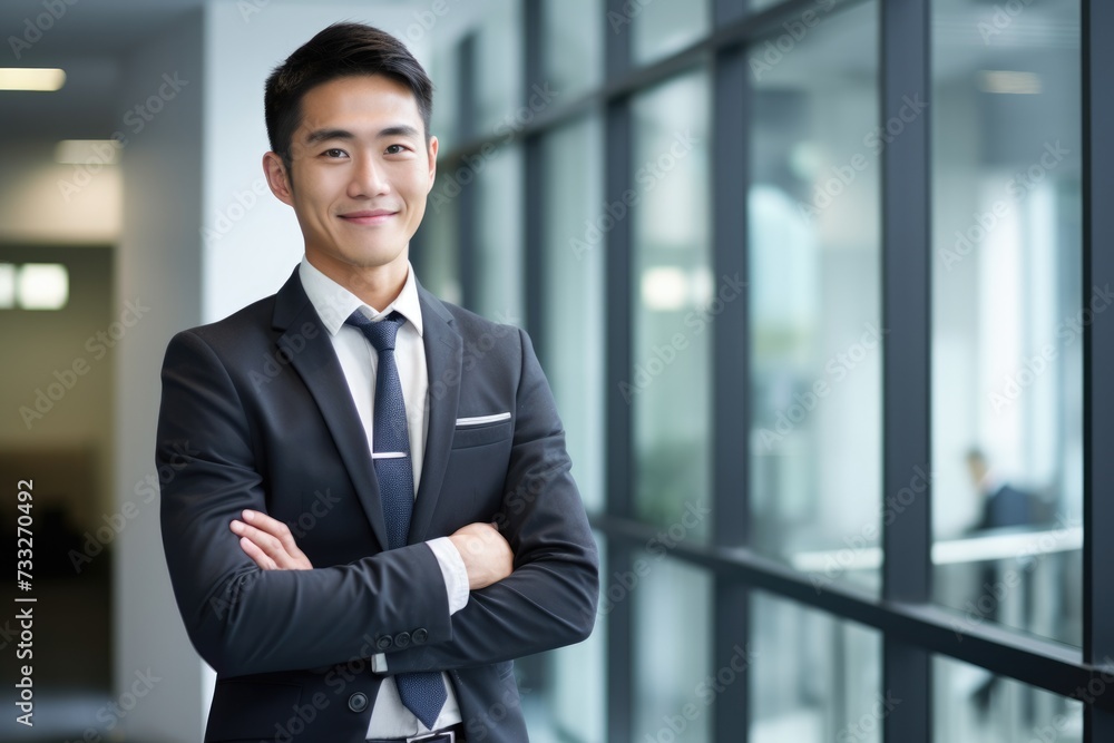 Confident Young Asian Businessman Standing Alone in Office. Contemporary Businessperson with CEO Confident Young Asian Businessman Standing Alone in Office. Contemporary Businessperson with CEO