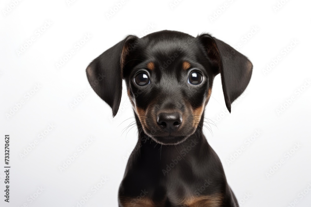 Adorable Black Puppy: Portrait of Young Mixed Breed Canine Isolated on White Background