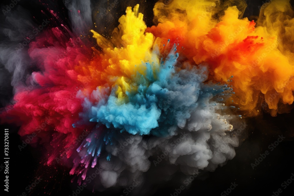 Explosion on Black. Vibrant Colored Powder Explosion on Black Background. Perfect for Design