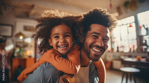 Portrait of daughter with father who are happily smiling and embracing photo