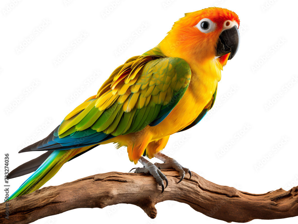 Sun Conure, isolated on a transparent or white background