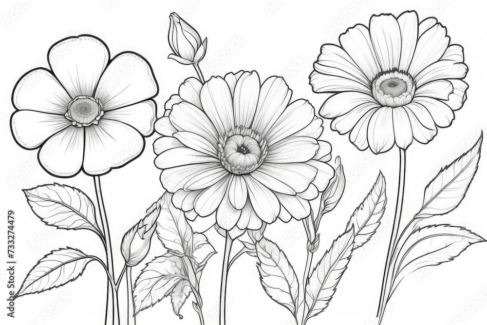 outline drawings of flowers for the coloring page