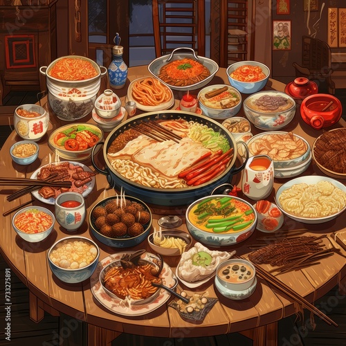 a big table with a lot of different chinese dishes