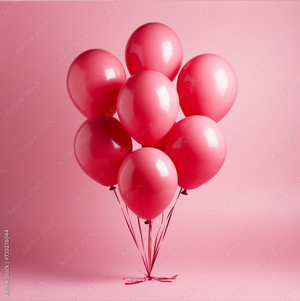 red balloons on a pink background, birthday