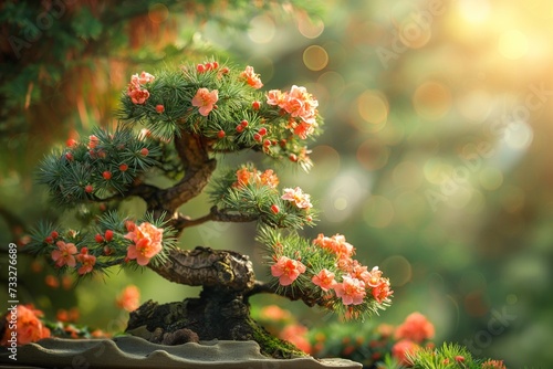 A collection of the splendid nature in pots, a series of luxurious and elegant bonsai. generative ai
