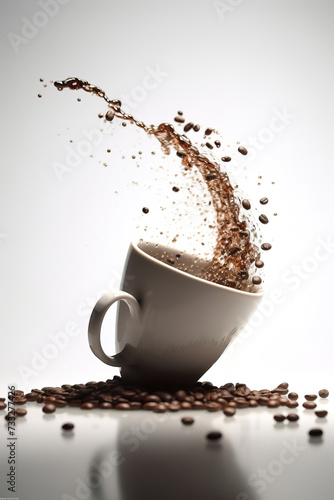 coffee beans splash and cup