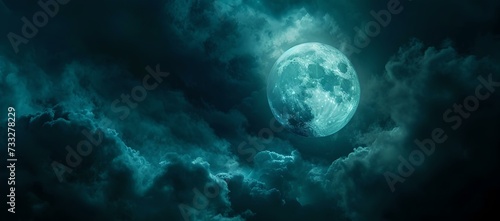 Eerie full moon illuminating night sky amidst dark clouds. mystery and fantasy concept, perfect for book covers. high-quality nighttime image. AI