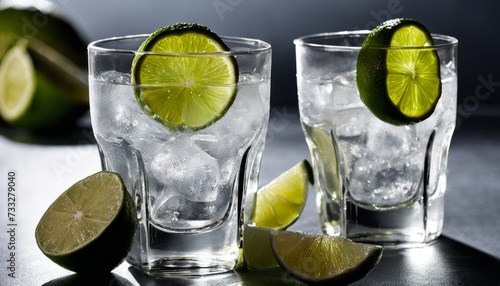Two glasses of water with lime wedges