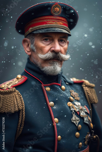 Elderly former general of the French army dressed in his leaders uniform Generative AI Illustration photo